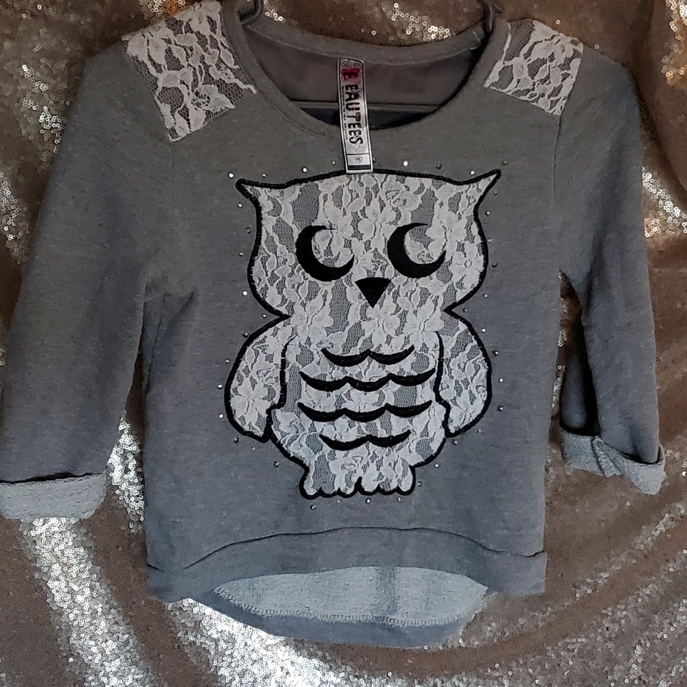Girl's Lace Owl Sweater